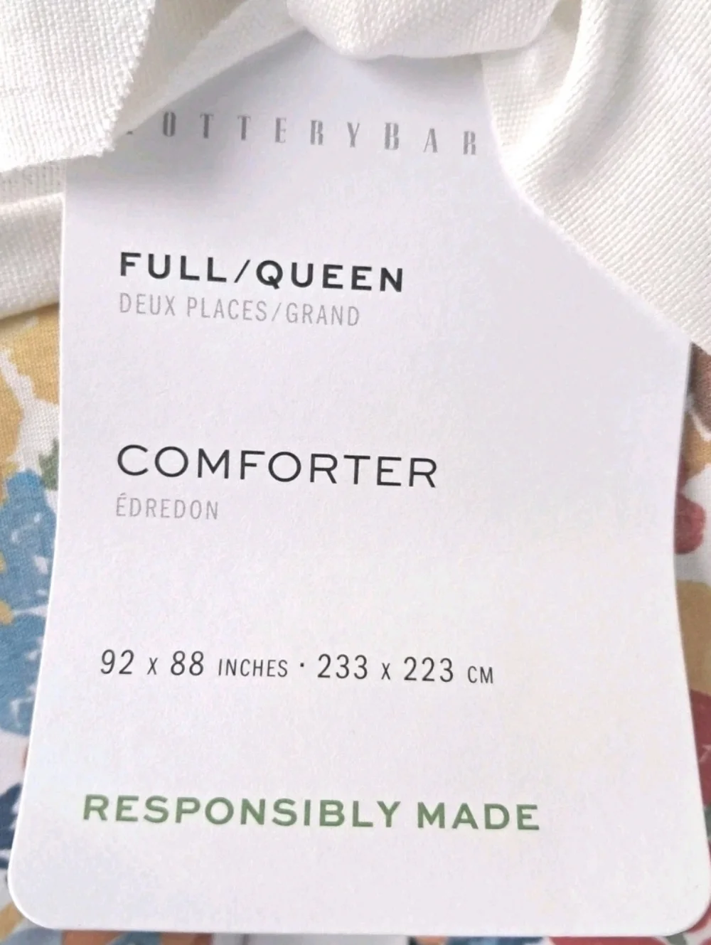 Pottery Barn Willow Floral Reversible Percale Comforter Full/Queen NEW